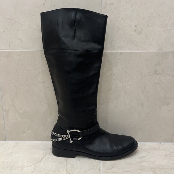 Lauren Ralph Lauren Womens Sz 7 7M Black Jacqui Riding Boots Silver Chain - Picture 1 of 10